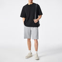 Gray Twill Textured Split Raw Edge Knit Shorts