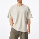 Khaki Structured Spliced Casual Short Sleeve Tee