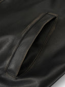 BODYDREAM Men's Vintage-Washed PU Leather Jacket with Embroidered Baseball Collar