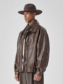 BODYDREAM Vintage-Washed Leather Jacket Men's Casual Commuter Lapel Jacket