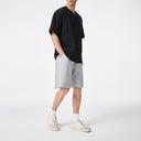 Gray Twill Textured Split Raw Edge Knit Shorts