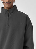 BODYDREAM Half-Zip Sweatshirt for Men - Fall/Winter Handwritten Font Embroidered Casual Top