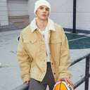 BDPOWERUP Heavyweight Sherpa Workwear Jacket – 100% Cotton, Lamb Fleece Lining, Loose-Fit Street Style