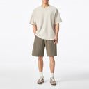 Khaki Structured Spliced Casual Short Sleeve Tee