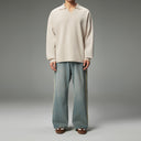 Beige Knitted V-Neck Polo Shirt