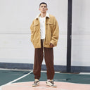 BDPOWERUP Heavyweight Sherpa Workwear Jacket – 100% Cotton, Lamb Fleece Lining, Loose-Fit Street Style