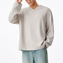 Oat Loose V-Neck Tweed Long Sleeve Tee