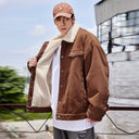 BDPOWERUP Heavyweight Sherpa Workwear Jacket – 100% Cotton, Lamb Fleece Lining, Loose-Fit Street Style