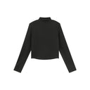 Gray Shimmer Fabric Semi-High Collar Fitted Long-Sleeve Tee