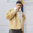 BDPOWERUP Heavyweight Sherpa Workwear Jacket – 100% Cotton, Lamb Fleece Lining, Loose-Fit Street Style