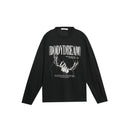 Black Round-Collar Printed Long Sleeve Tee