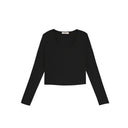 Black U-Neck Slim Long-Sleeved Tee
