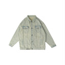 BDPOWERUP Vintage Washed Denim Jacket – 100% Cotton, Loose-Fit Streetwear Layer