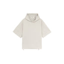 Beige Knit Casual Short Sleeve Labeled Hoodie