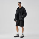 BODYDREAM Heavyweight Distressed Open-Front Cotton Hoodie Loose-Fit