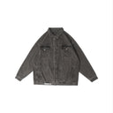 BDPOWERUP Vintage Washed Denim Jacket – 100% Cotton, Loose-Fit Streetwear Layer
